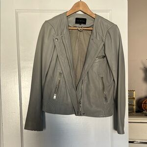 Lucky Brand Gray Leather Moto Jacket